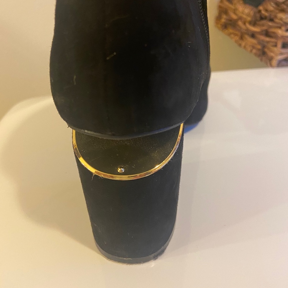 Black Open Toed Booties With Fun Heel Detail! - image 2